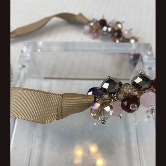 NWT Gold Purple Pink Taupe Beaded Grosgrain Ribbon Silver Clasp Macy's Necklace - Picture 5 of 6